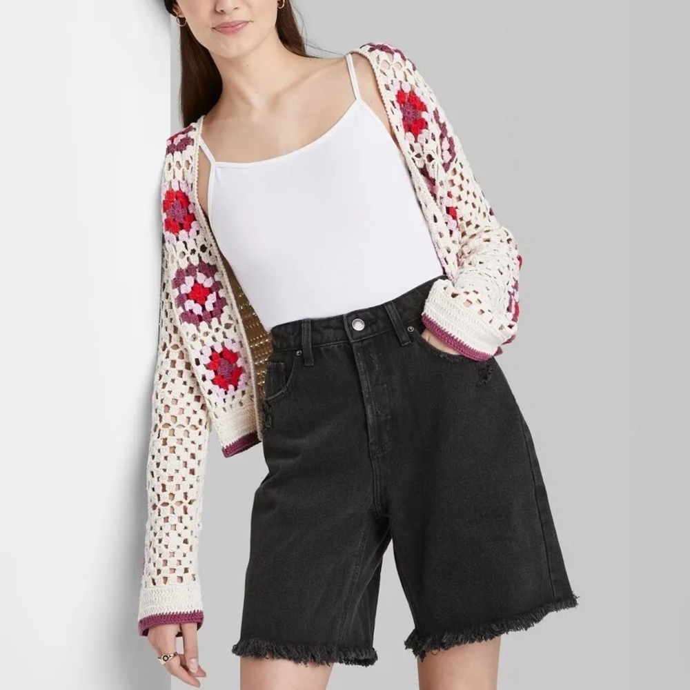 Wild Fable Black High Rise Cut Off Bermuda Shorts